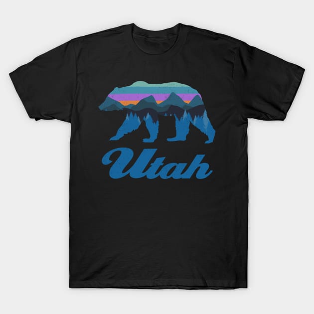 Vintage Utah Bear Sunset Mountain Tree Silhouette T-Shirt by DIOTHENA